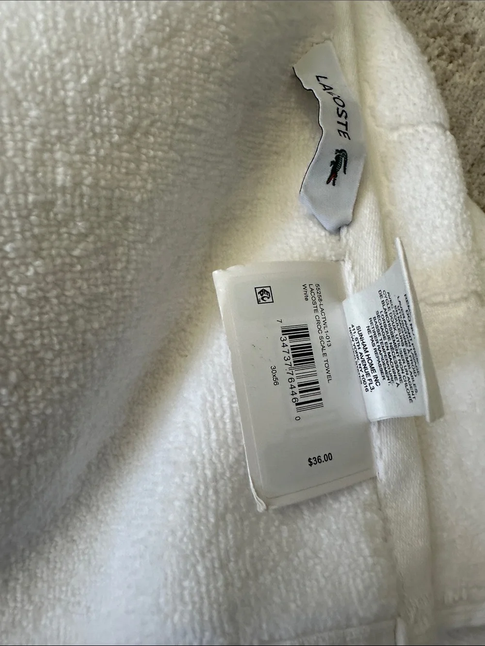 Lacoste Home Heritage Croc Scale Cotton White Bath Towel, 30